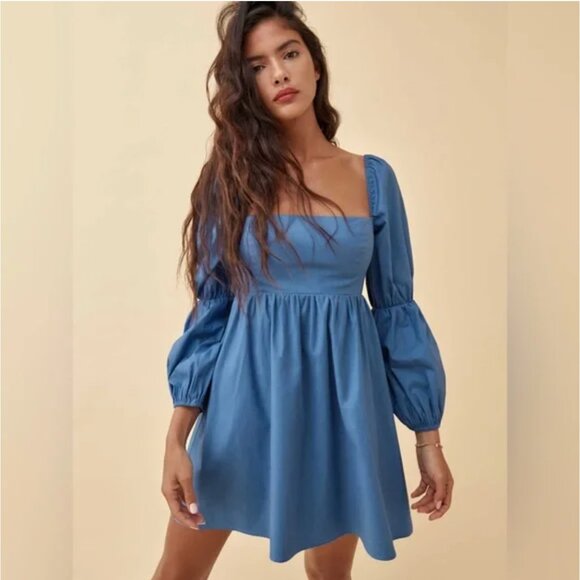 Reformation Dresses & Skirts - Reformation Michaela Puff Sleeve Mini Dress in Azure Blue